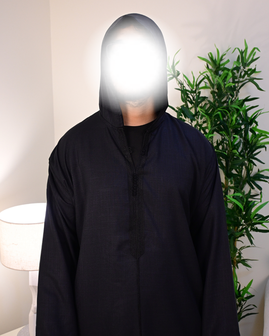 Royal Black Hooded Moroccan Thobe