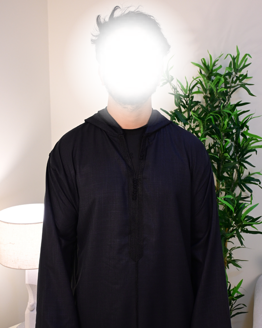 Royal Black Hooded Moroccan Thobe