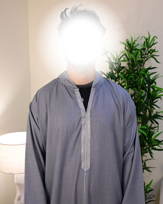 Light Grey Hooded Moroccan Thobe