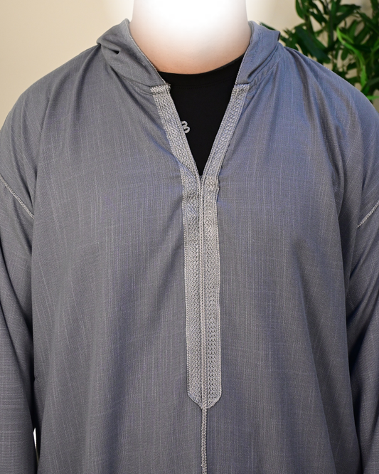 Light Grey Hooded Moroccan Thobe